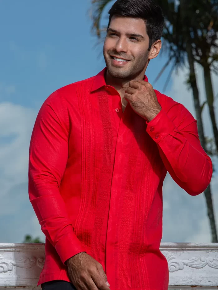 Guayabera Artesanal Naranja Manga Larga
