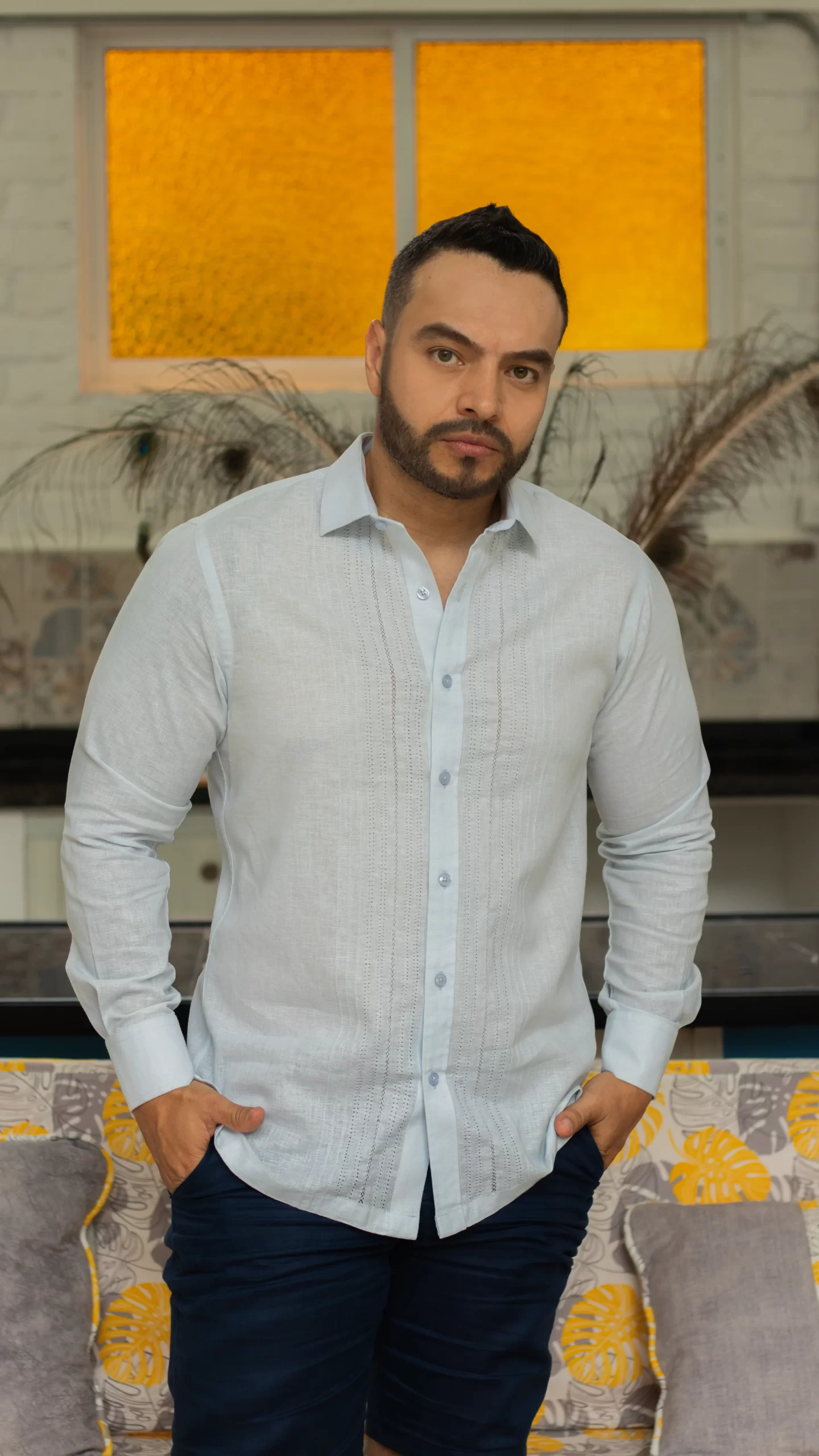 Guayabera Azul Claro Calada Cuello de Ángel - Coleccion 2024 - Raices - FRIXIO