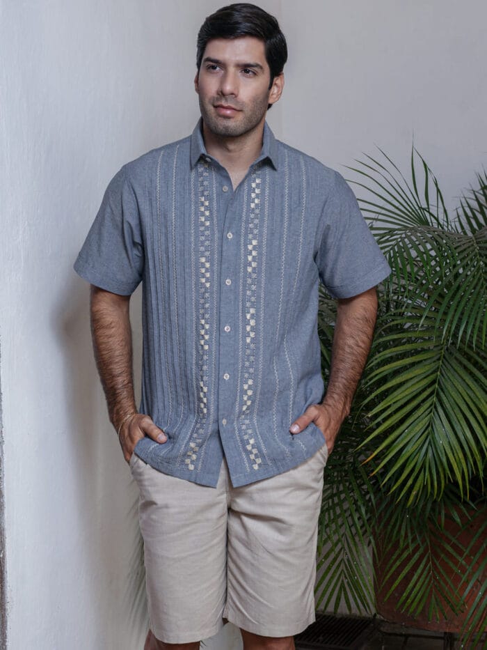 camisa artesanal manga corta indigo claro padre y maestro